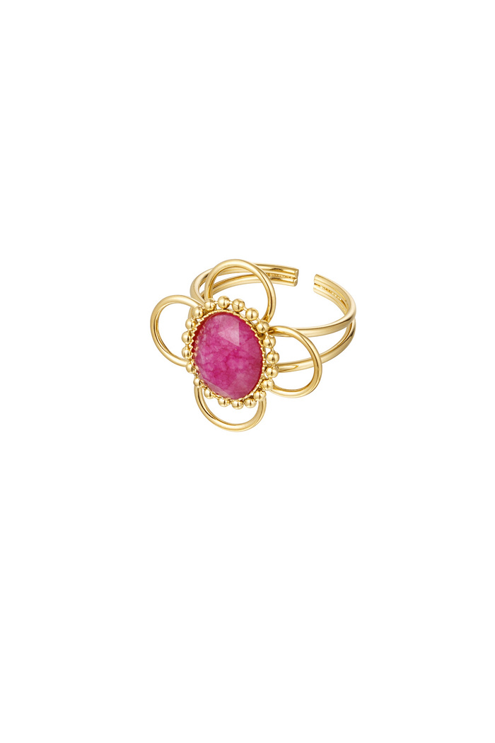 Ring classy flower with stone - gold/fuchsia 