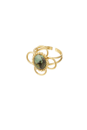 Ring classy flower with stone - gold/green h5 