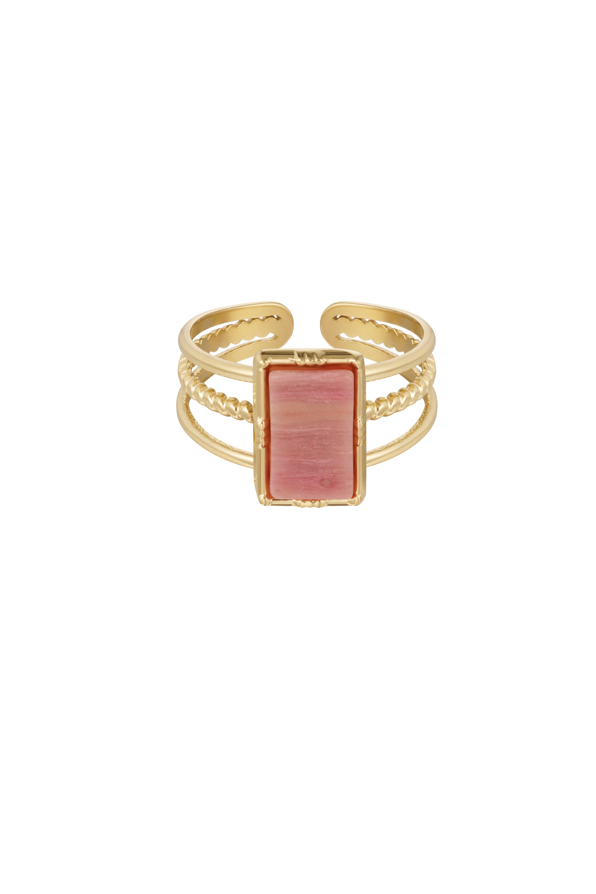 Ring three-layer rectangular stone - Gold color/pink