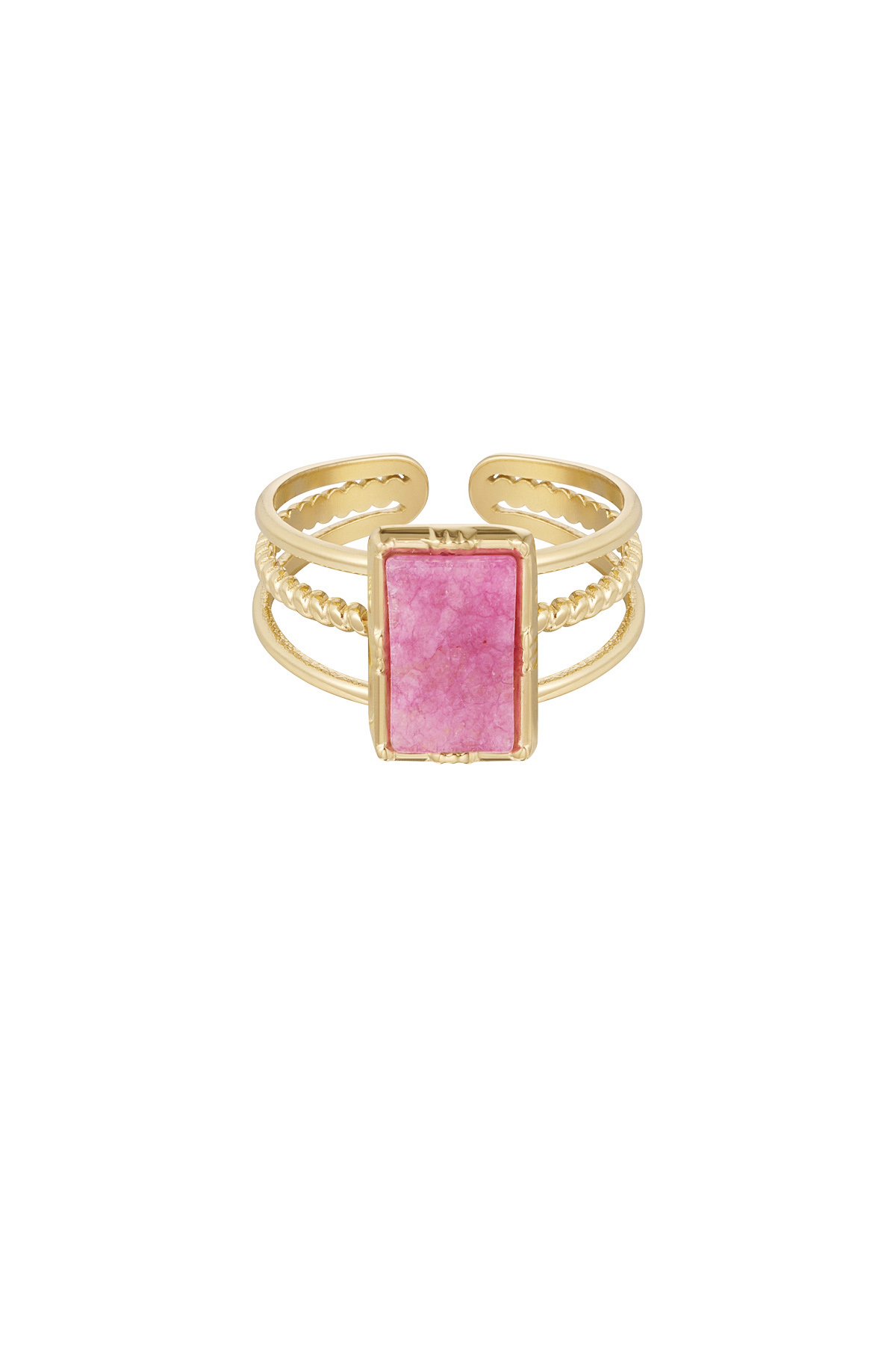 Ring aus dreischichtigem rechteckigem Stein - Goldfarbe/Fuchsia