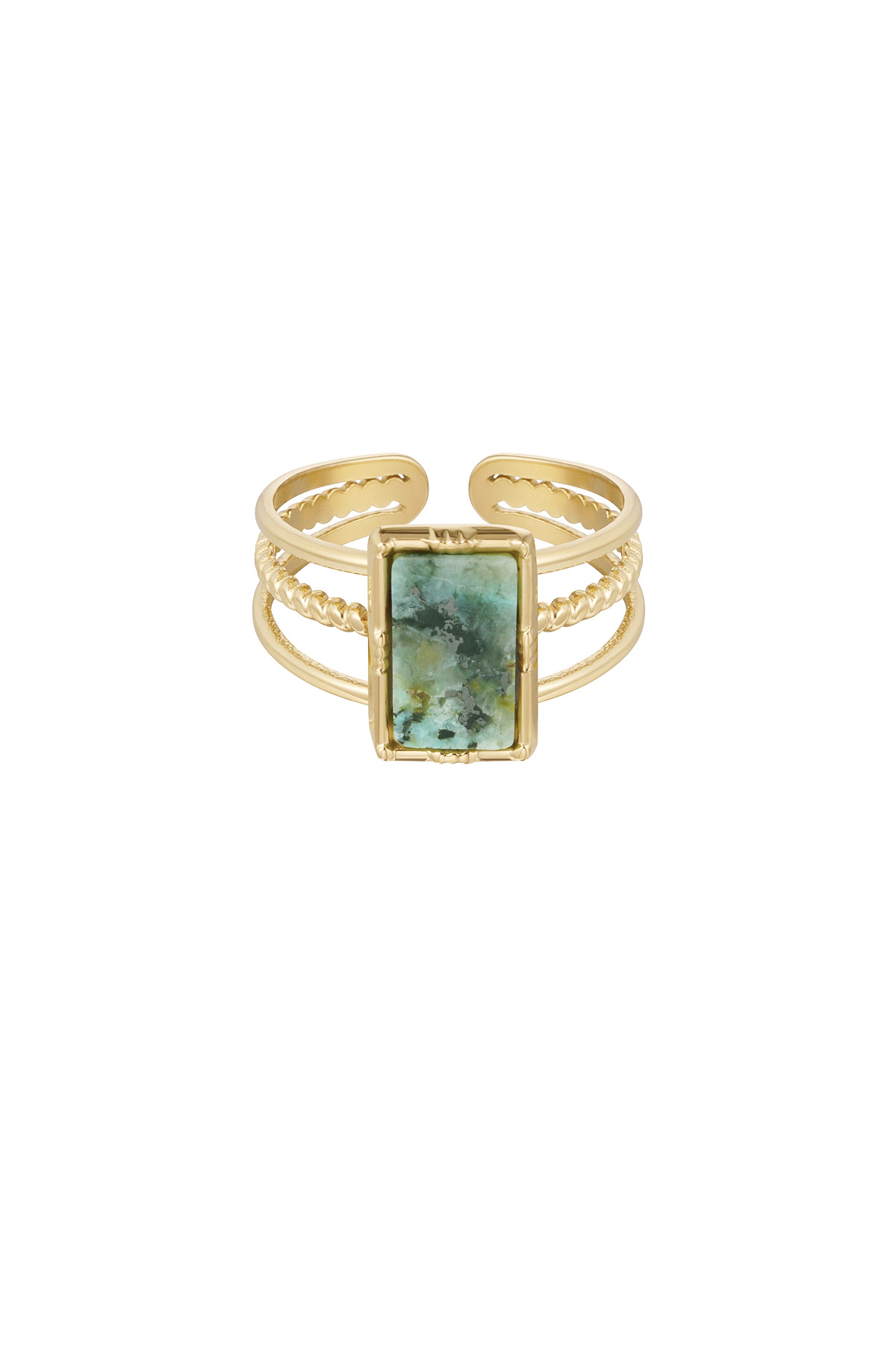 Ring three-layer rectangular stone - Gold color/blue 2