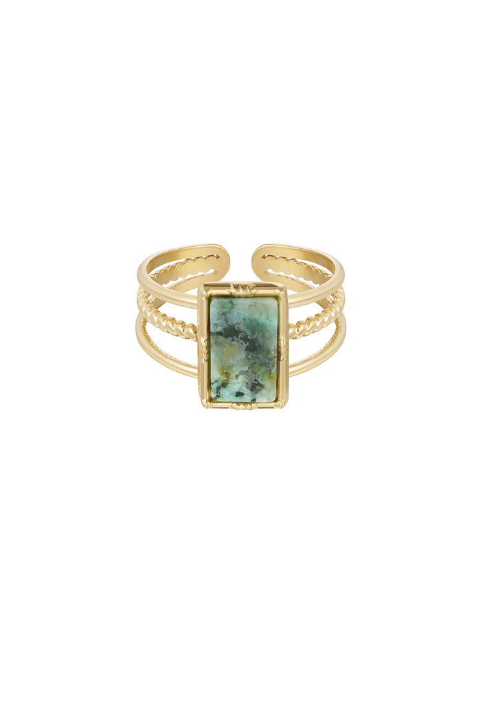Ring three-layer rectangular stone - gold/blue 