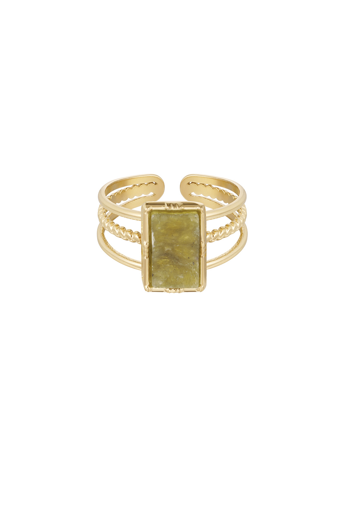 Ring drie laags rechthoekige steen - goud/groen
