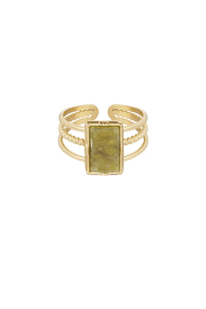 Ring dreischichtiger rechteckiger Stein - Gold/Grün h5 