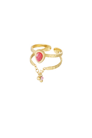 Ring elegant mit Kette - Gold/Rot h5 