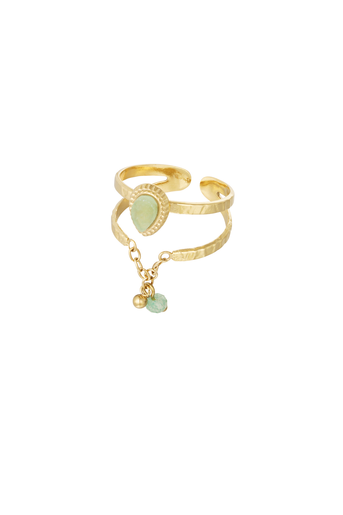 Ring elegant with chain - gold/light green