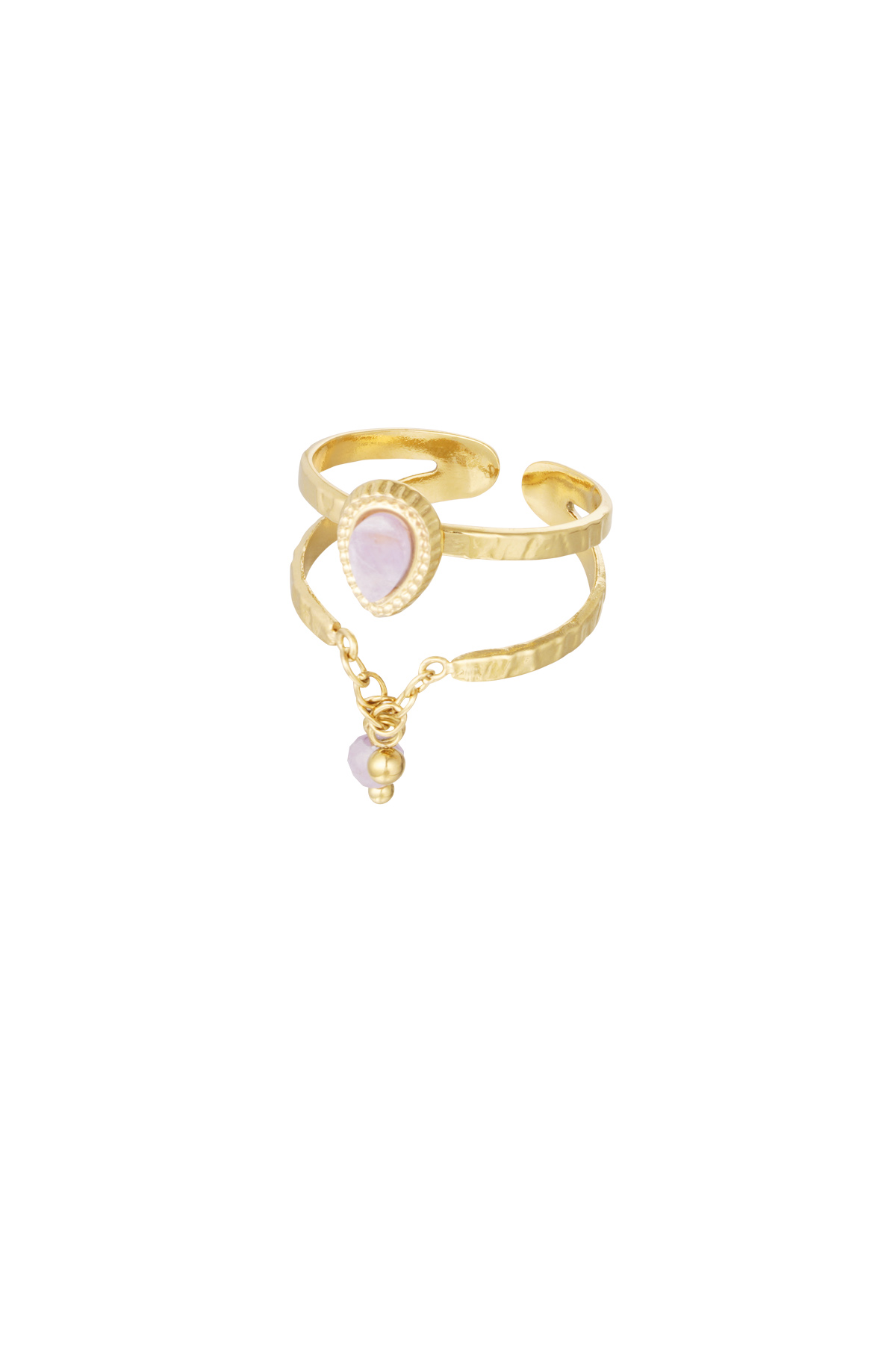 Ring elegant with chain - gold/lilac