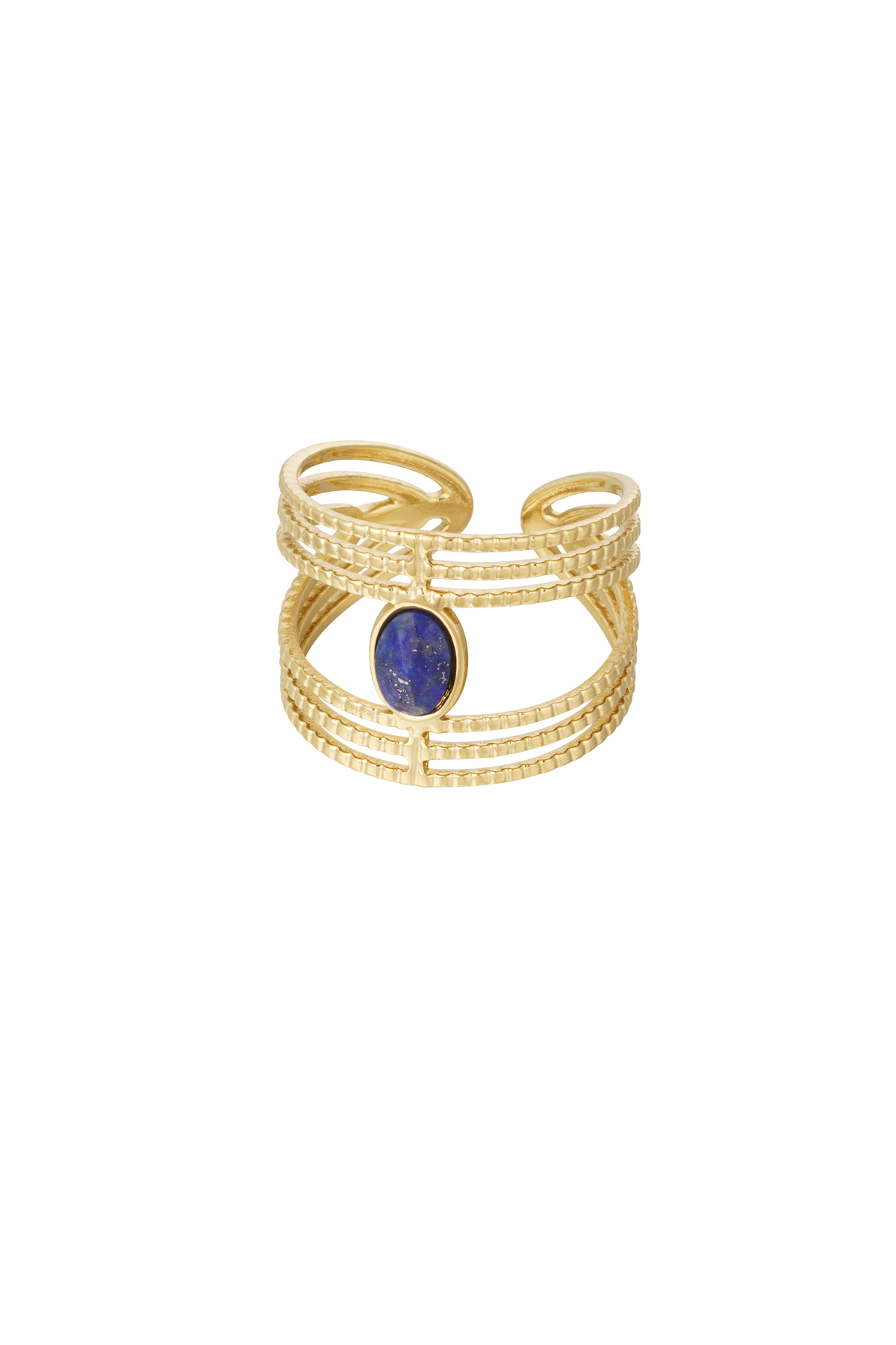 Statement sierlijke ring met steen - goud/blauw