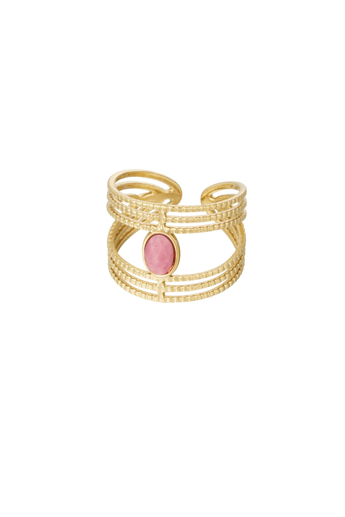 Statement graceful ring with stone - Gold color/pink 2