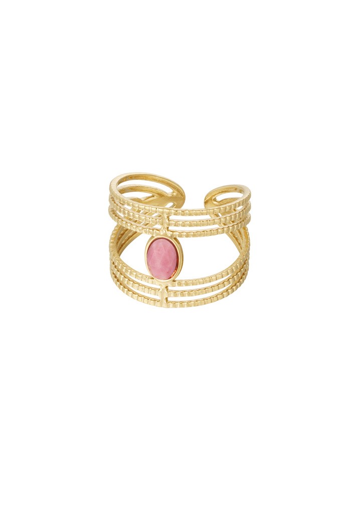 Statement sierlijke ring met steen - goud/roze 