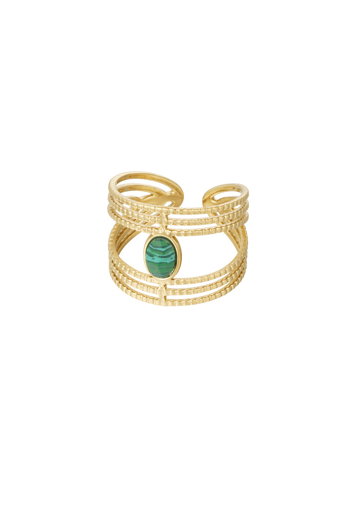 Statement sierlijke ring met steen - goud/groen 