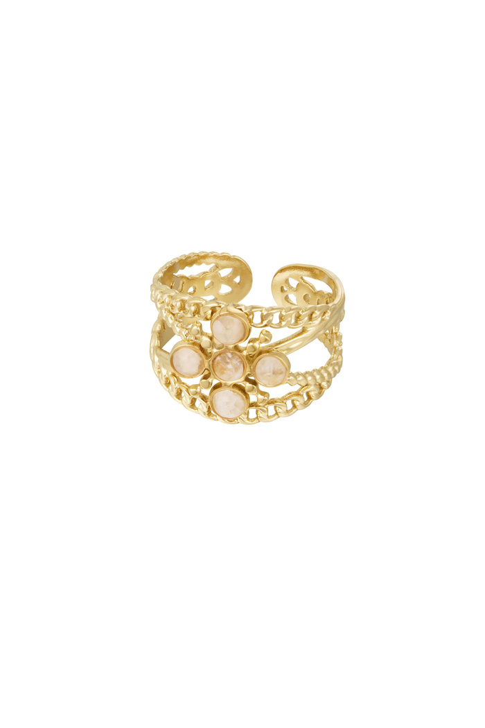 Ring layers cross with stone - beige gold 