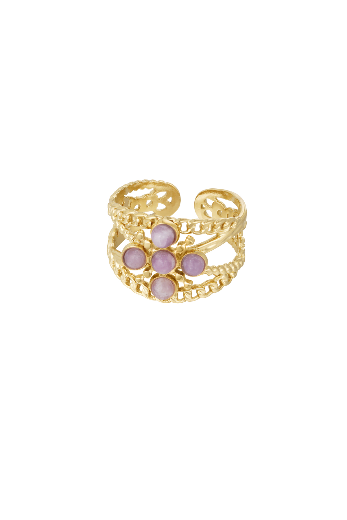 Ring layers cross with stone - purple 2