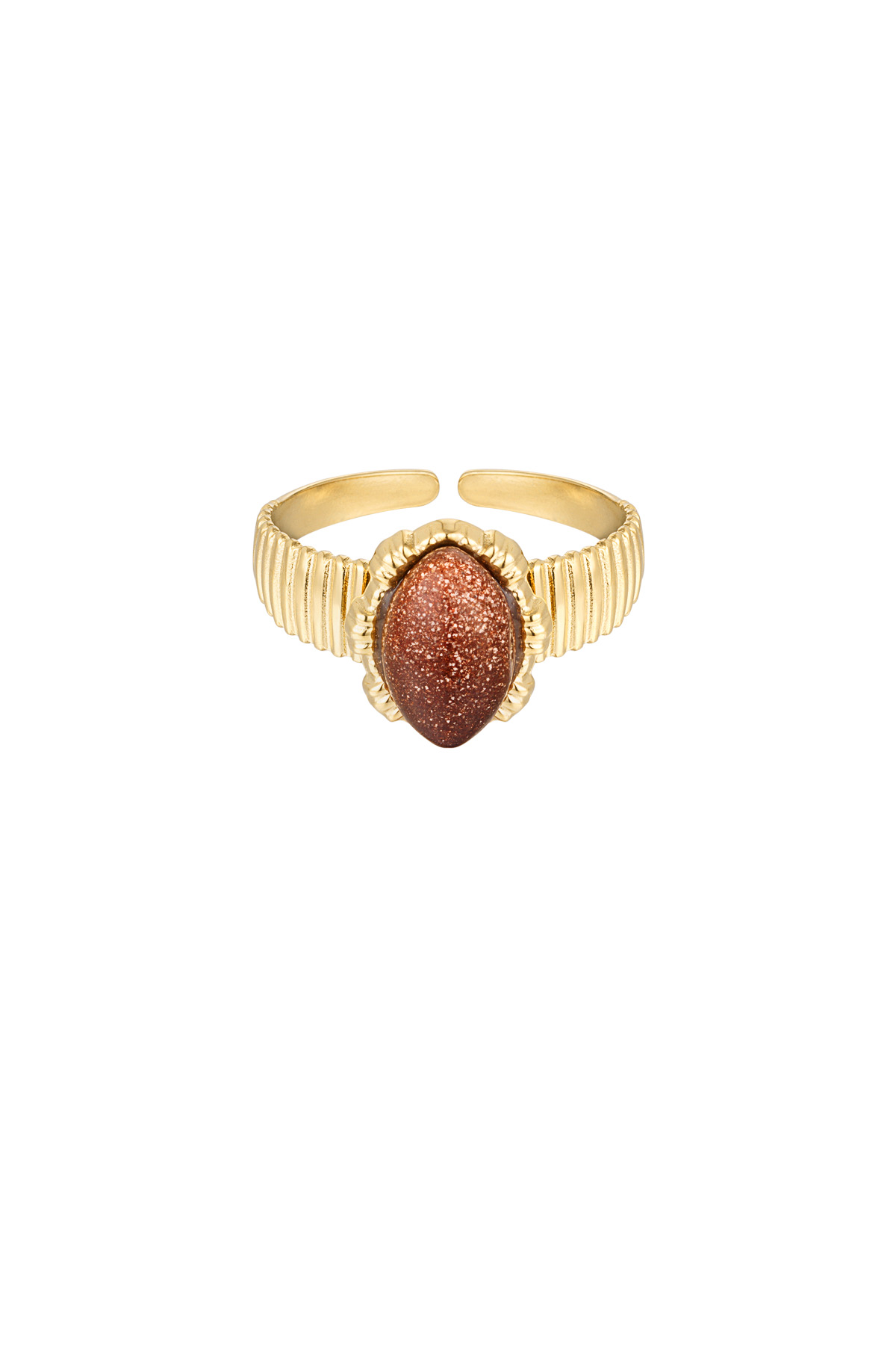 Anello con pietra ovale - oro/marrone h5 