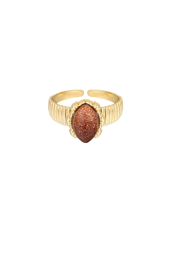 Ring met ovalen steen - goud/bruin 
