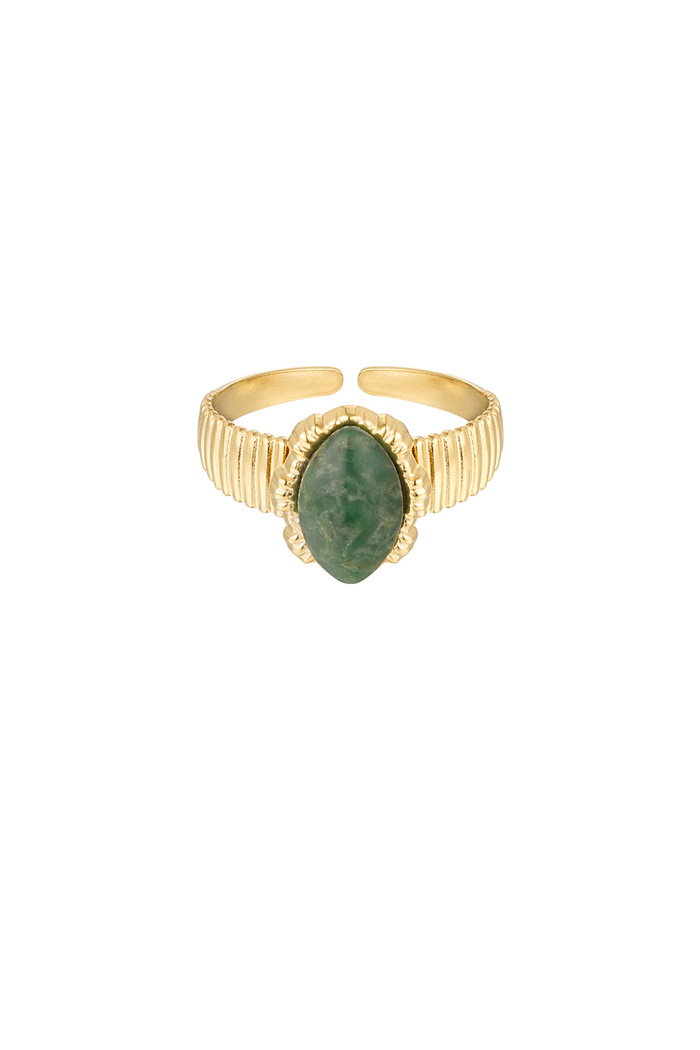 Ring met ovalen steen - goud/groen 