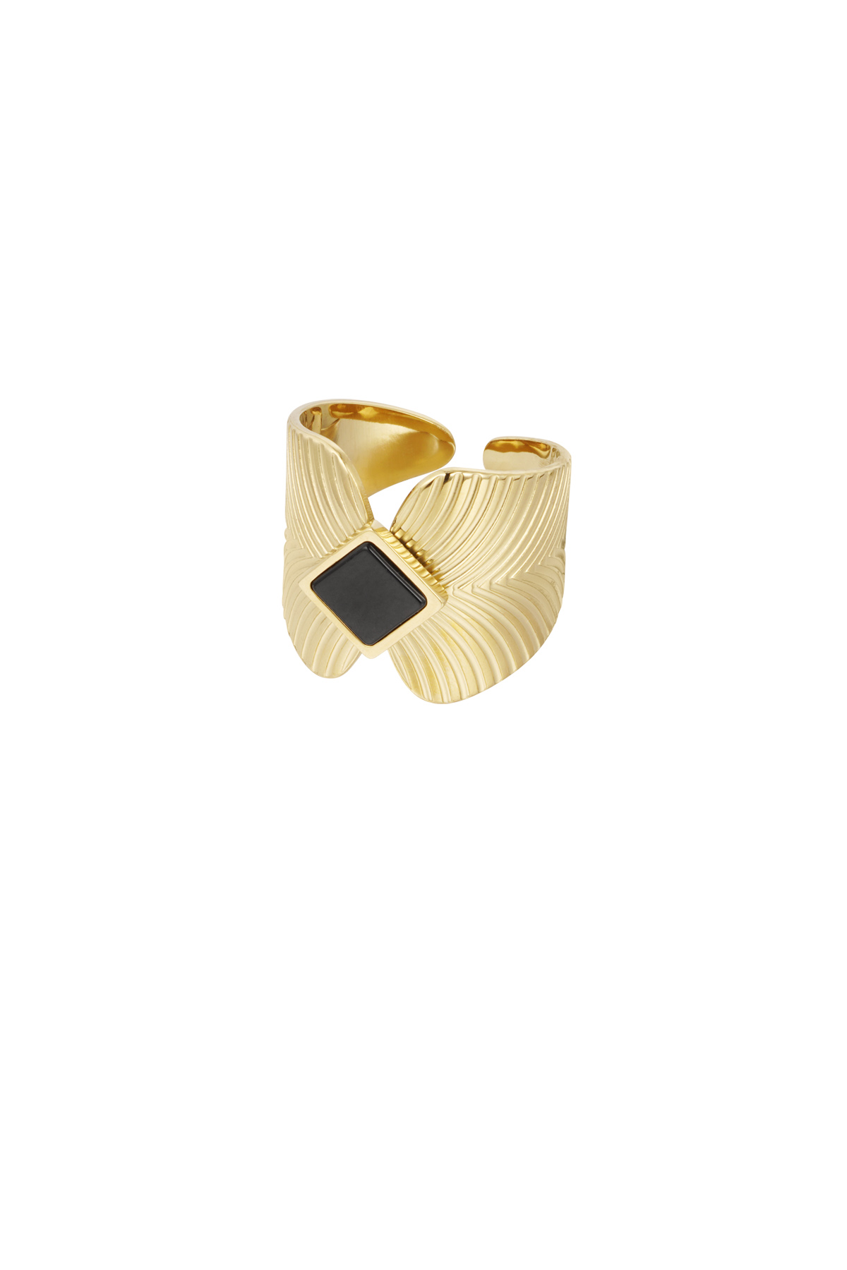 Ringblätter mit Diamantstein - Gold/Schwarz 