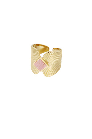 Ring blaadjes met ruit steen - goud/roze h5 