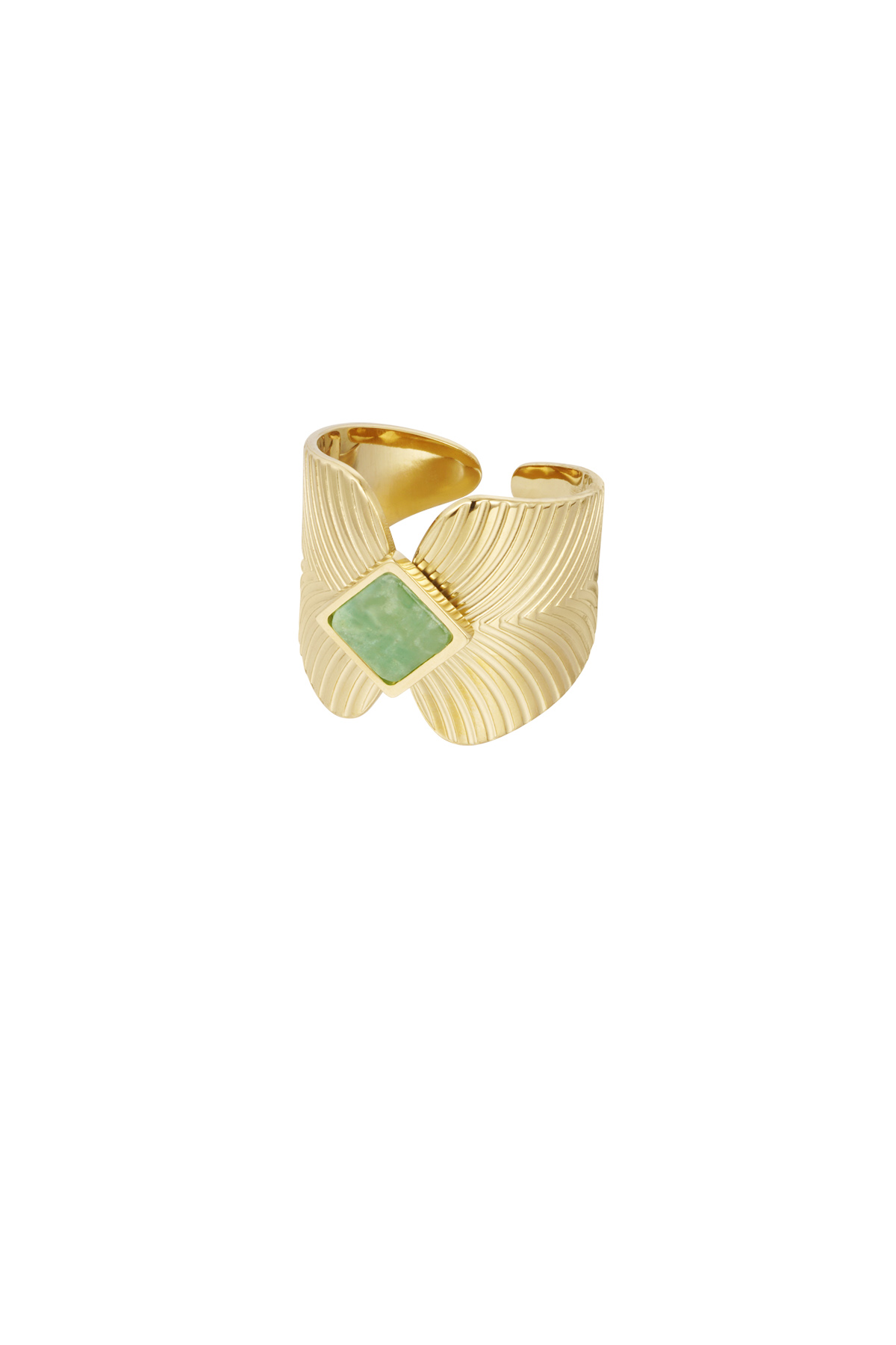 Ring leaves with diamond stone - Gold color/green