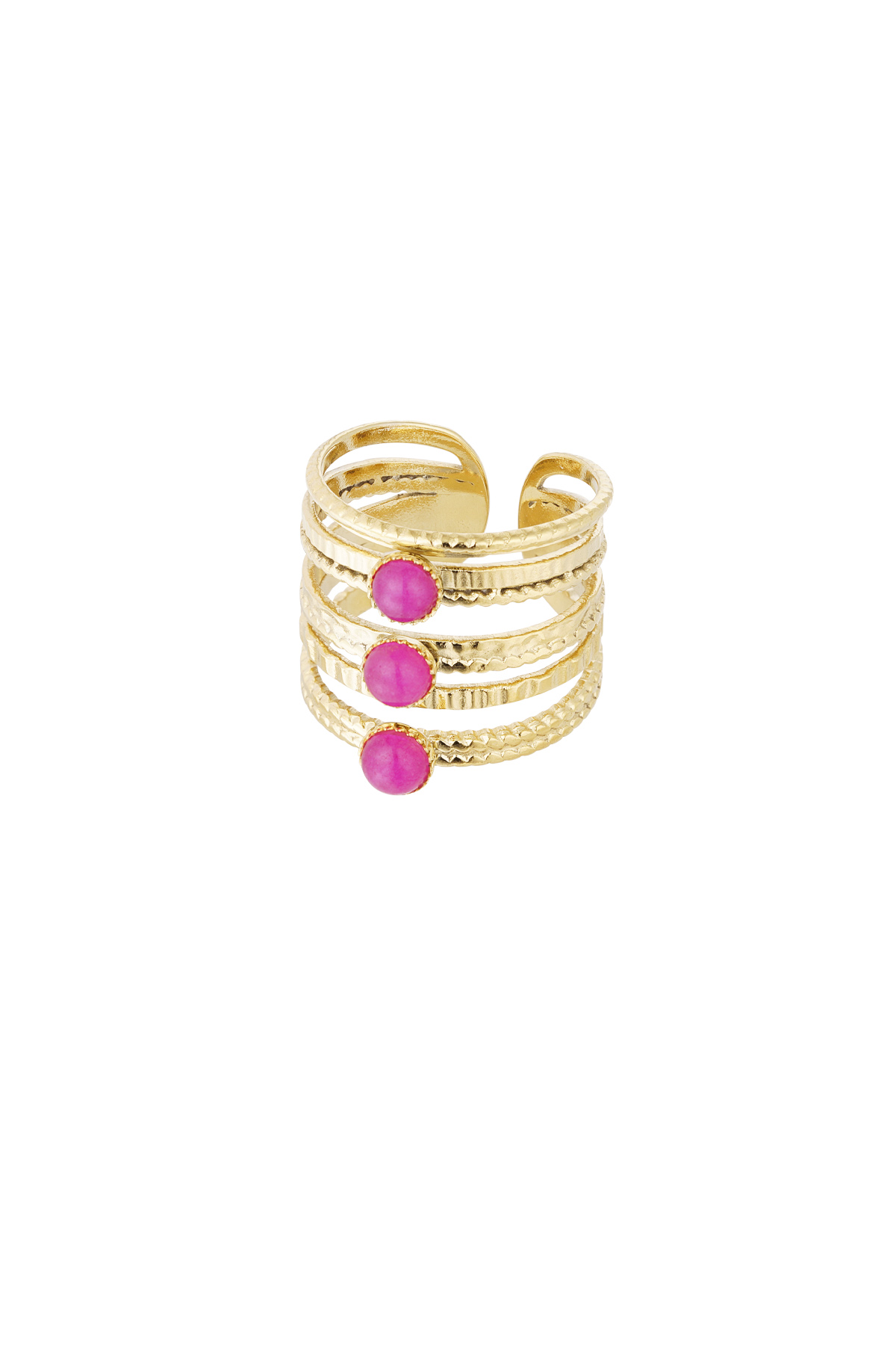 Ring three-layer stone - gold/pink