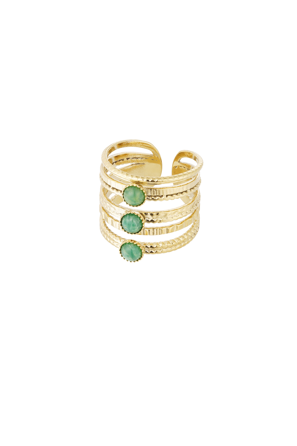 Ring three-layer stone - Gold color/green 2