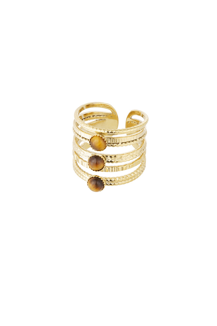 Ring drie laags steen - goud/bruin 