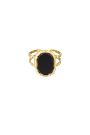 Ring rechthoekige steen - goud/zwart h5 