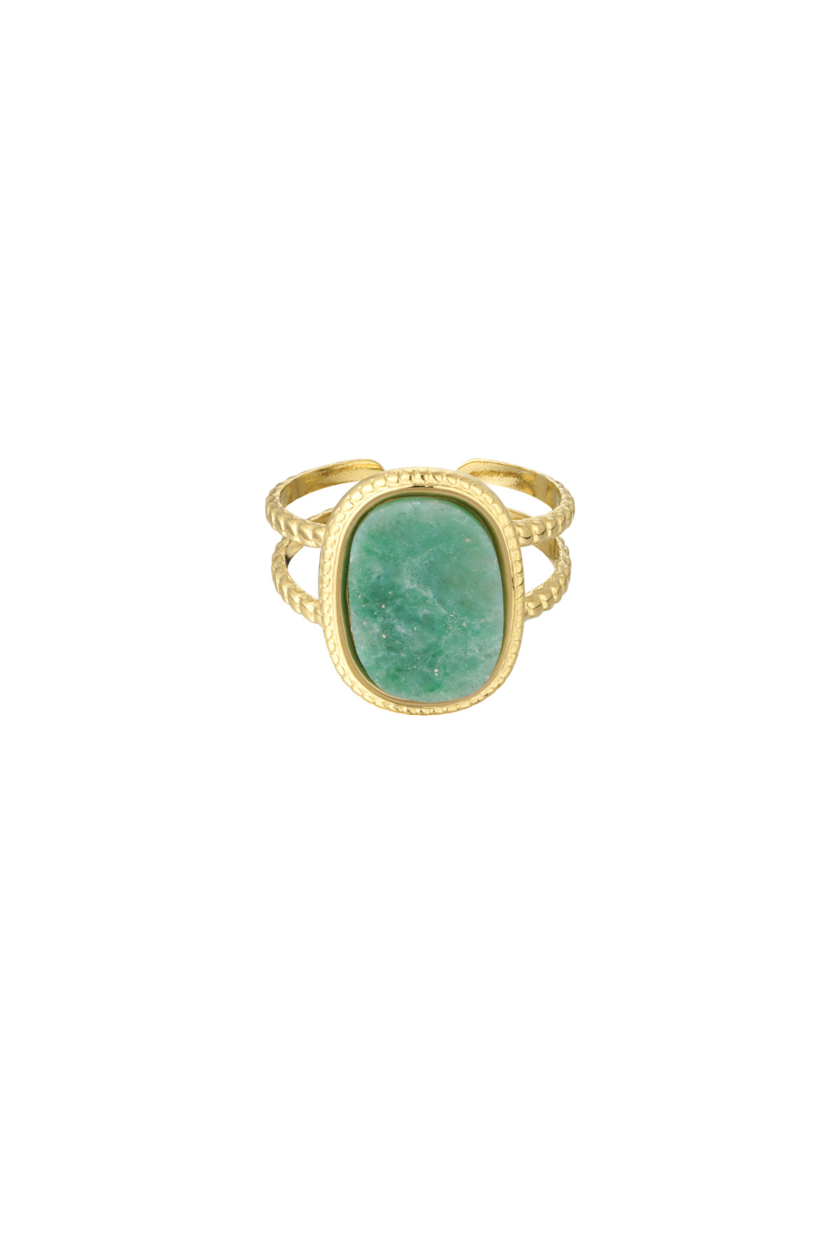 Ring rechthoekige steen - goud/groen