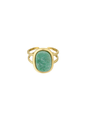 Ring rechthoekige steen - goud/groen h5 
