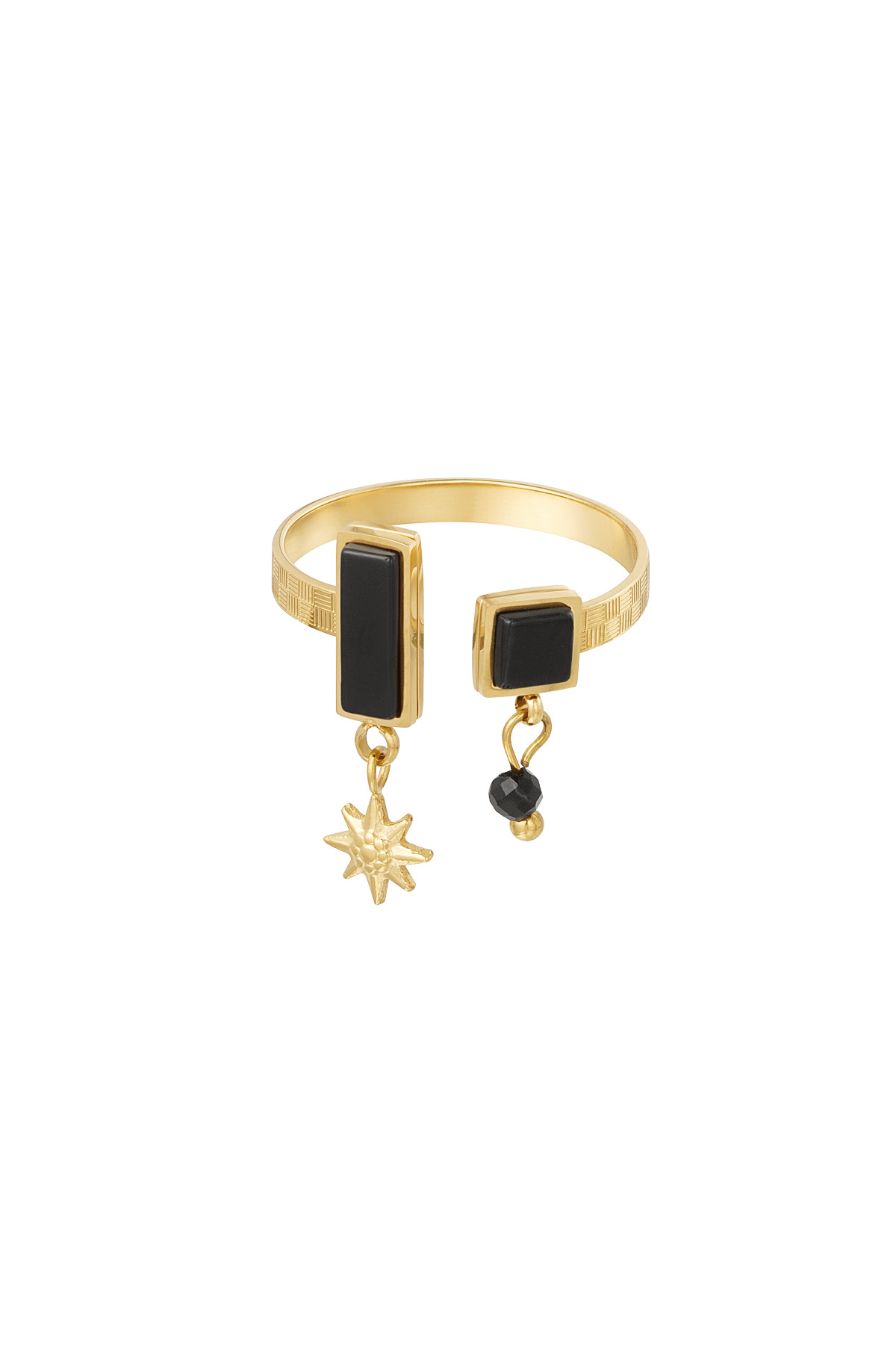 Offener Ring mit Steinen - Gold/Schwarz