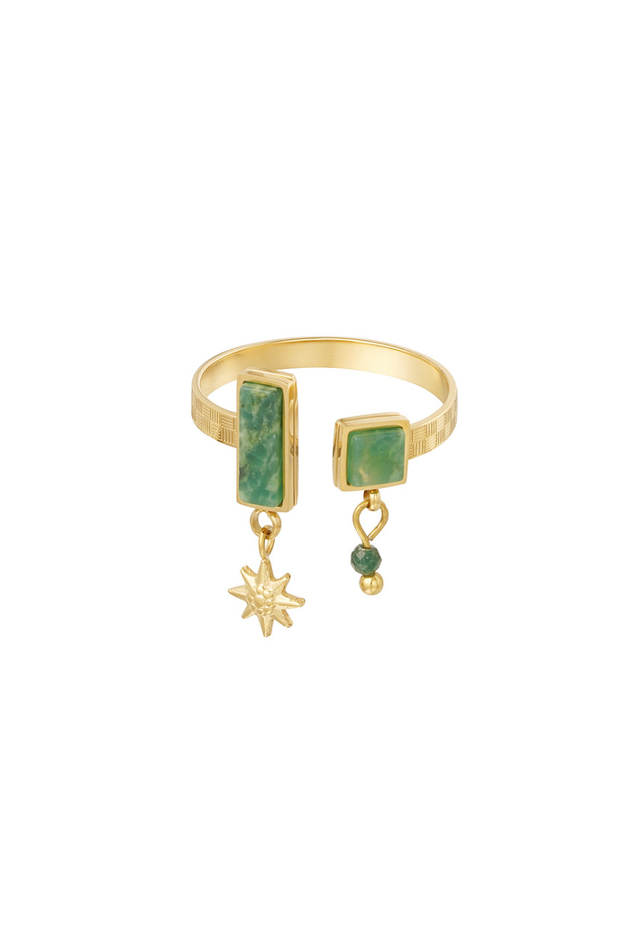 Ring open with stones - gold/green 