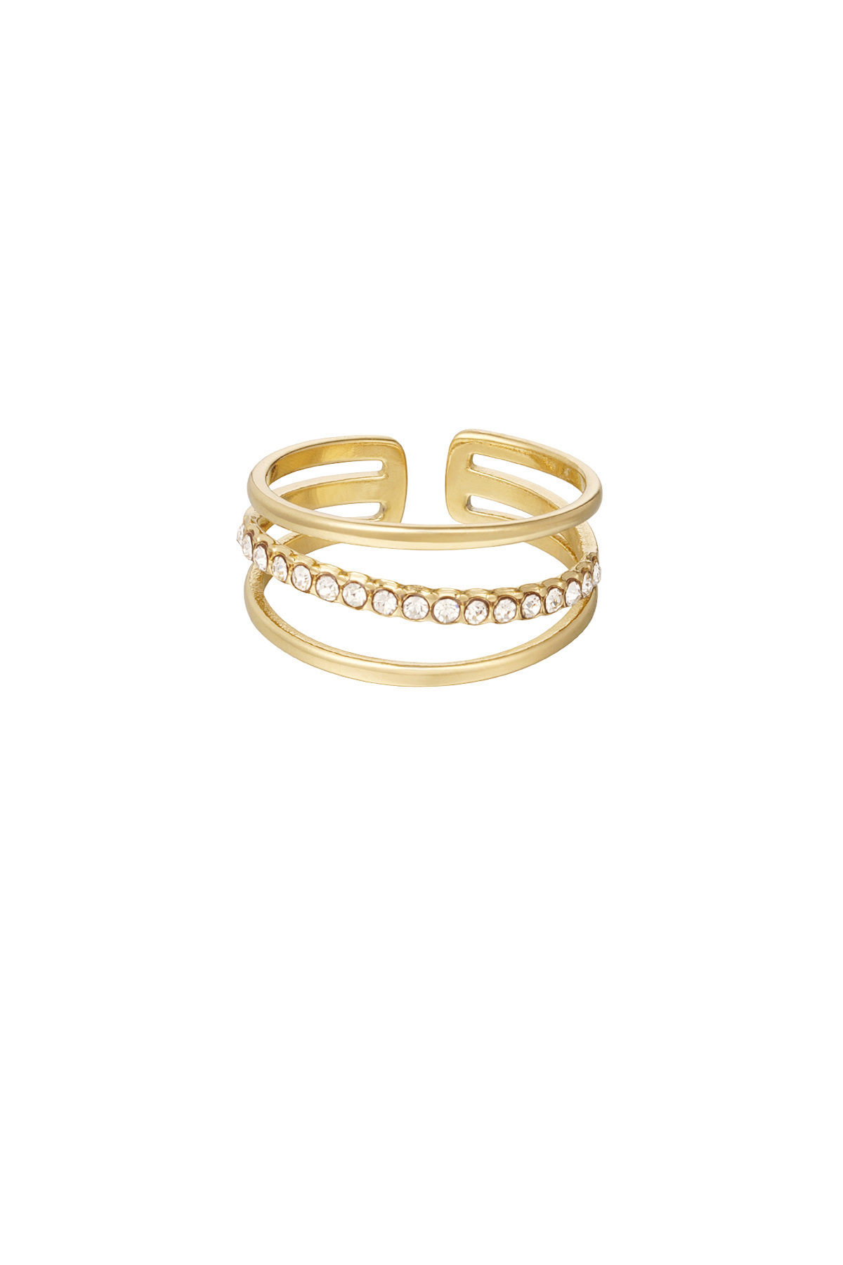 Ring three layers with a row of stones - gold