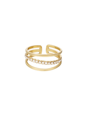 Ring drie laags met rij steentjes - goud h5 