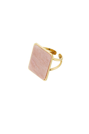 Ring quadratischer Stein - Gold/Rosa h5 