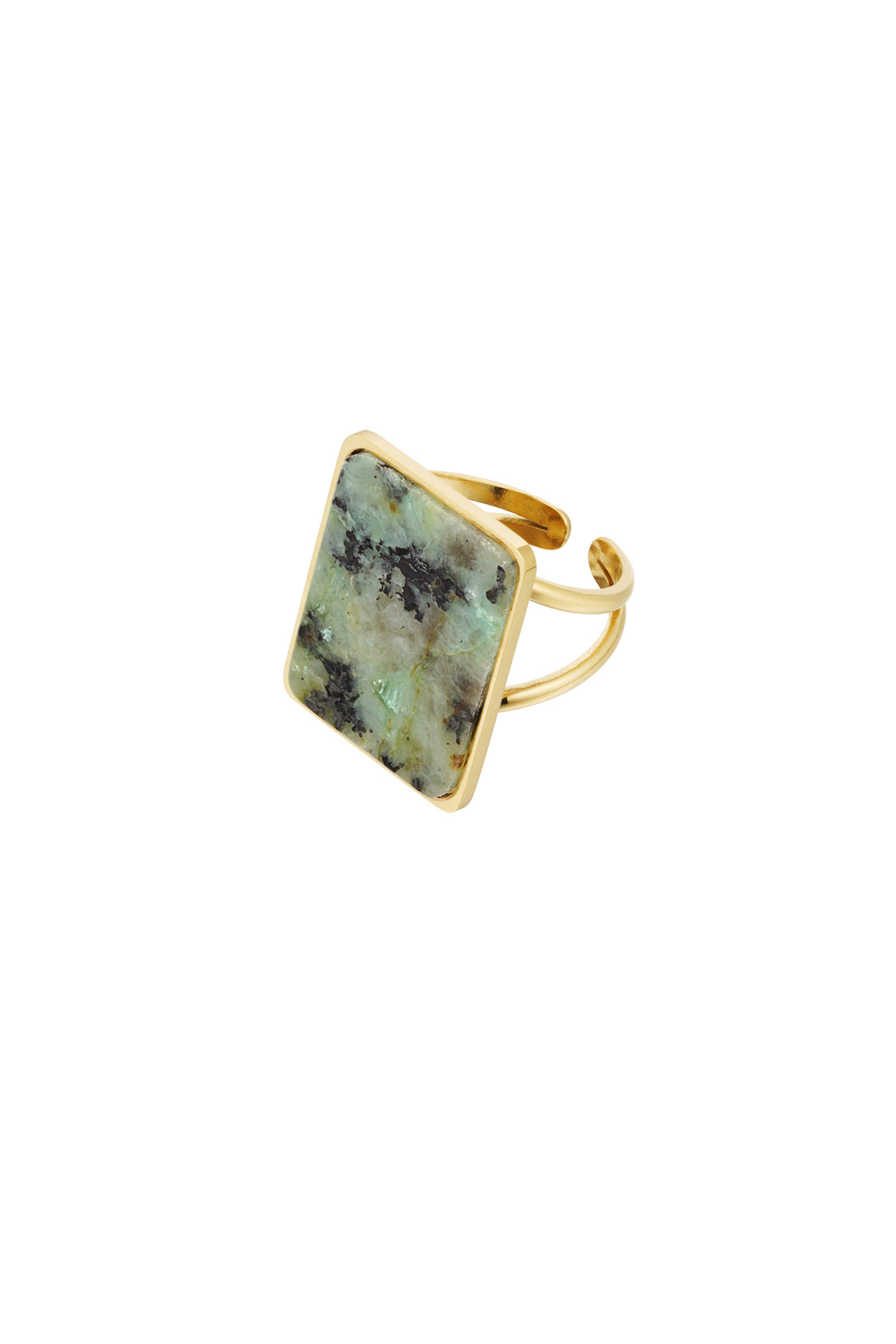 Anello pietra quadrata - oro/verde h5 