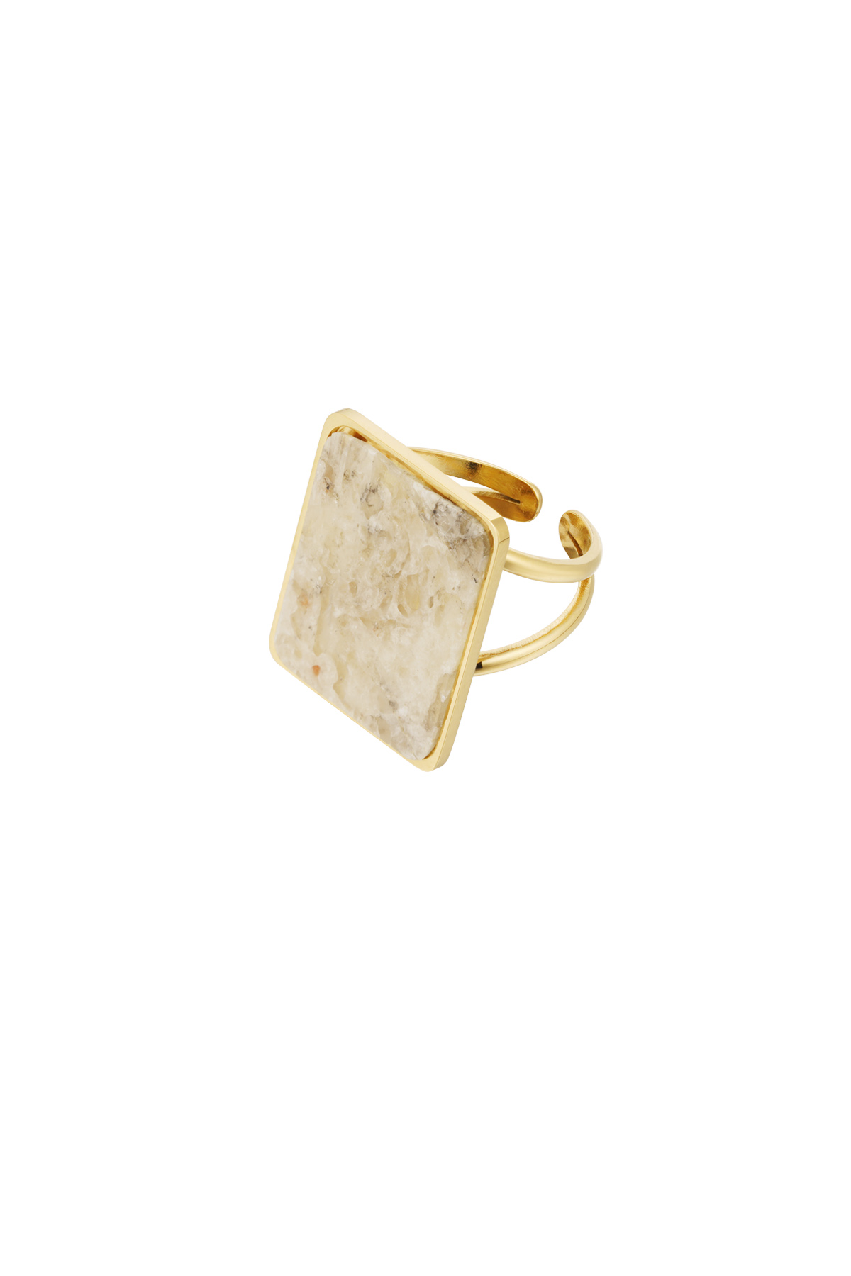 Ring square stone - gold/beige