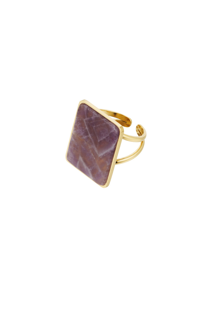 Ring vierkante steen - goud/paars 