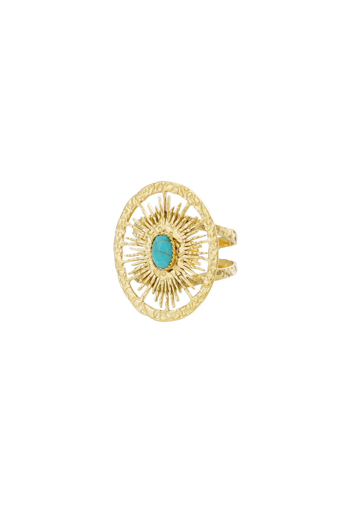 Ring ronde twister met steen - goud/turquoise