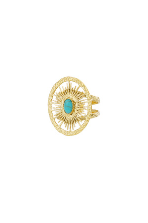 Ring ronde twister met steen - goud/turquoise h5 