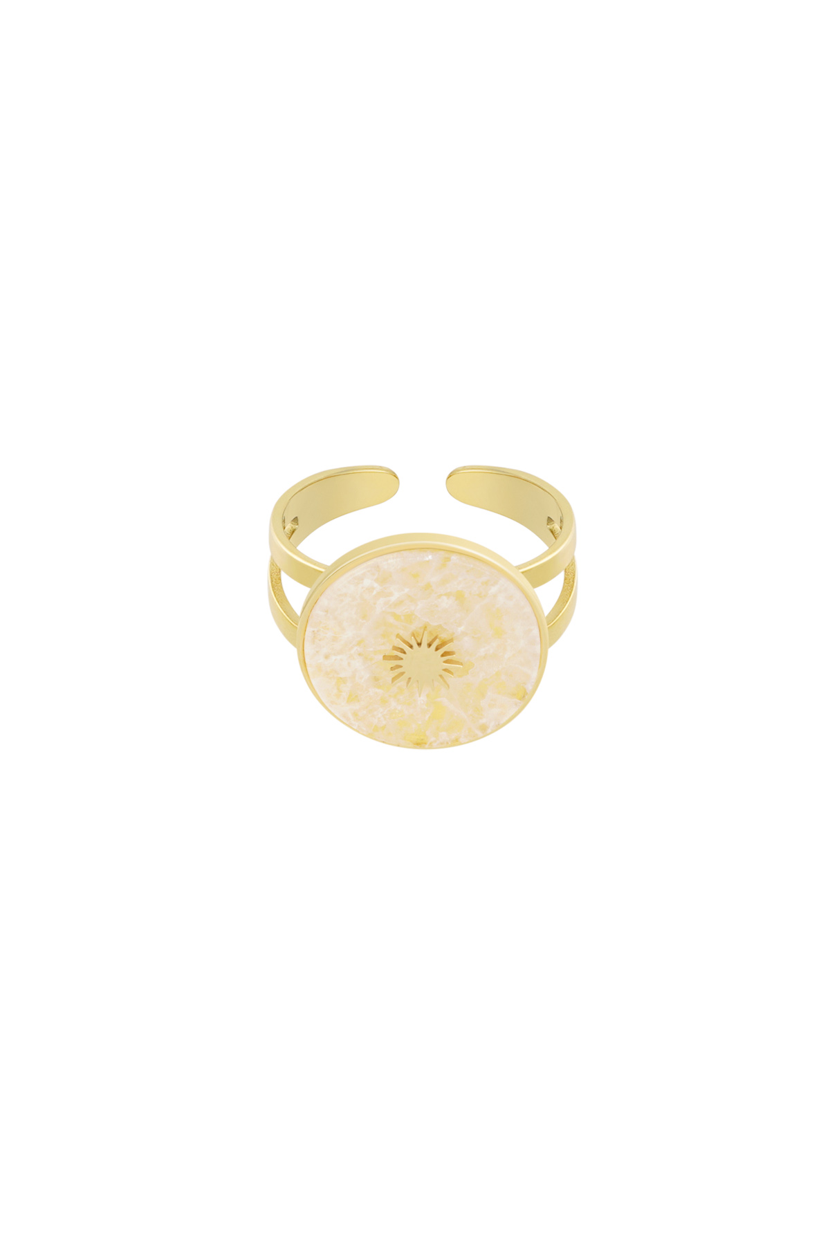 Anello pietra rotonda con stella - oro/bianco sporco h5 
