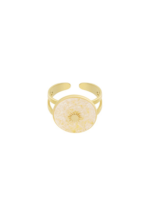 Ring round stone with star - gold/off-white h5 