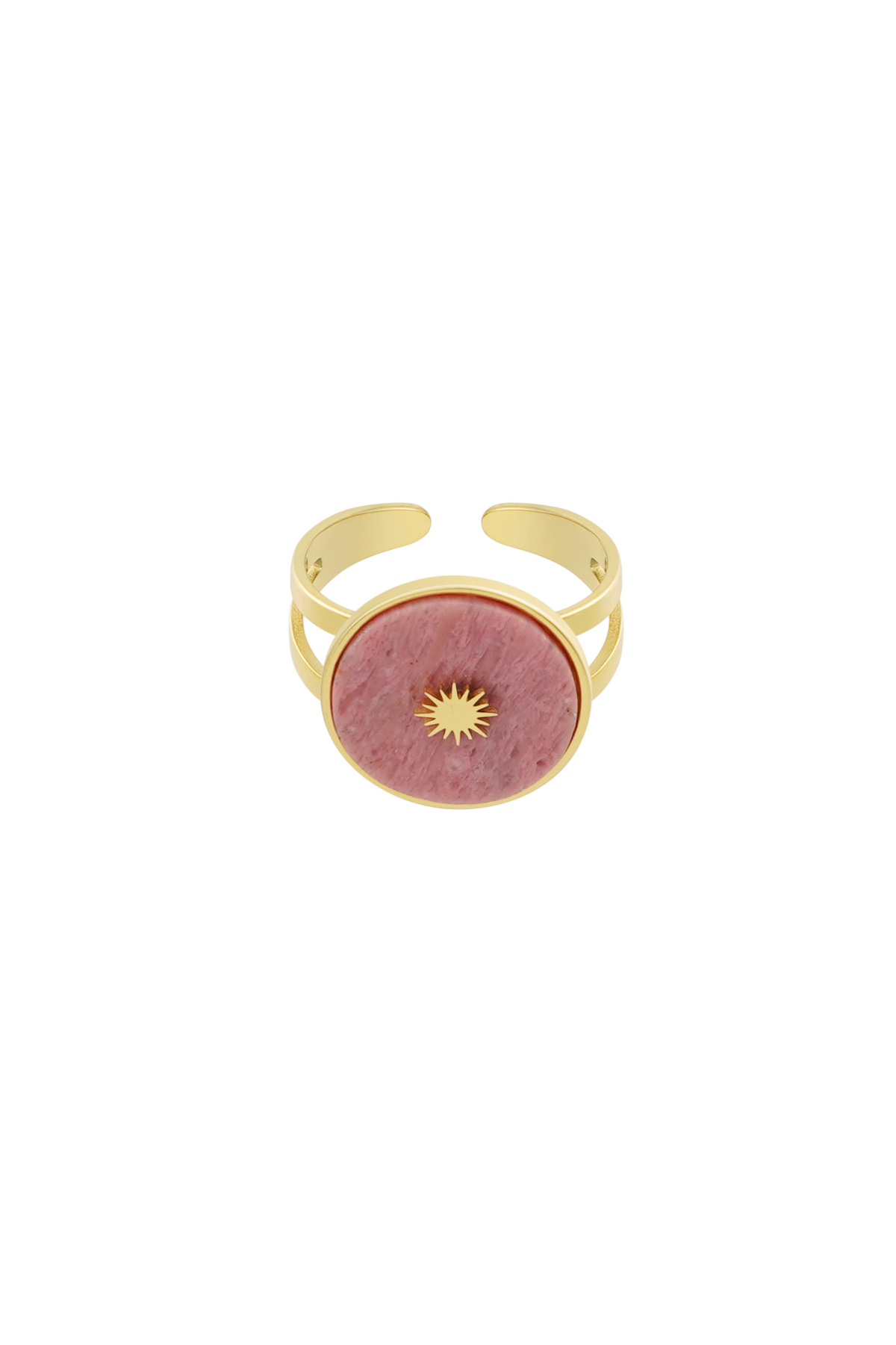 Ronde natuursteen ring met zon - Roze