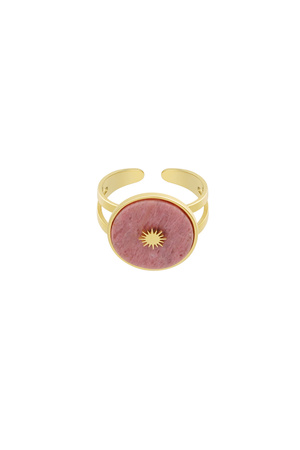 Round natural stone ring with sun - Pink h5 