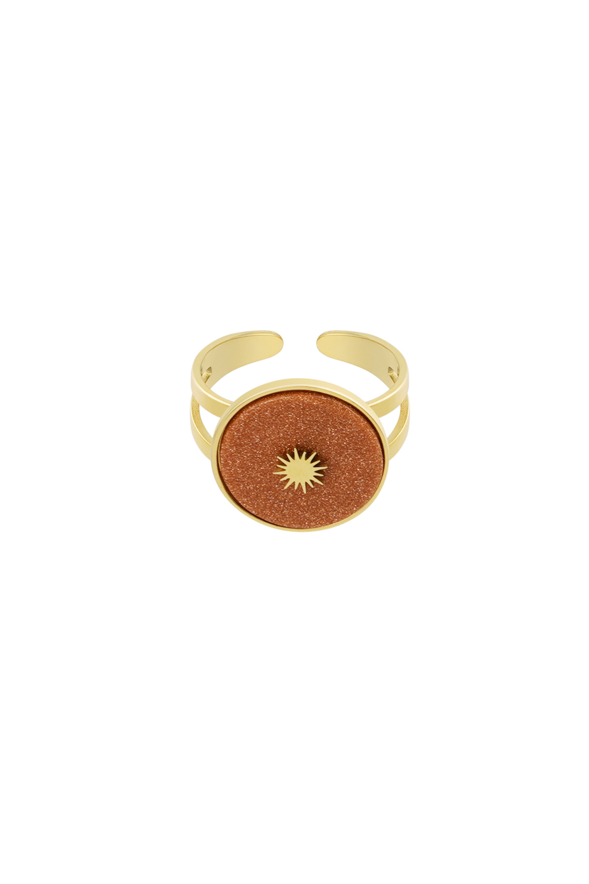 Round natural stone ring with sun -