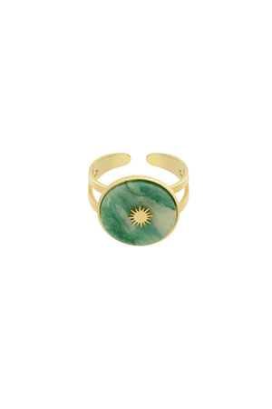 Round natural stone ring with sun - Green h5 