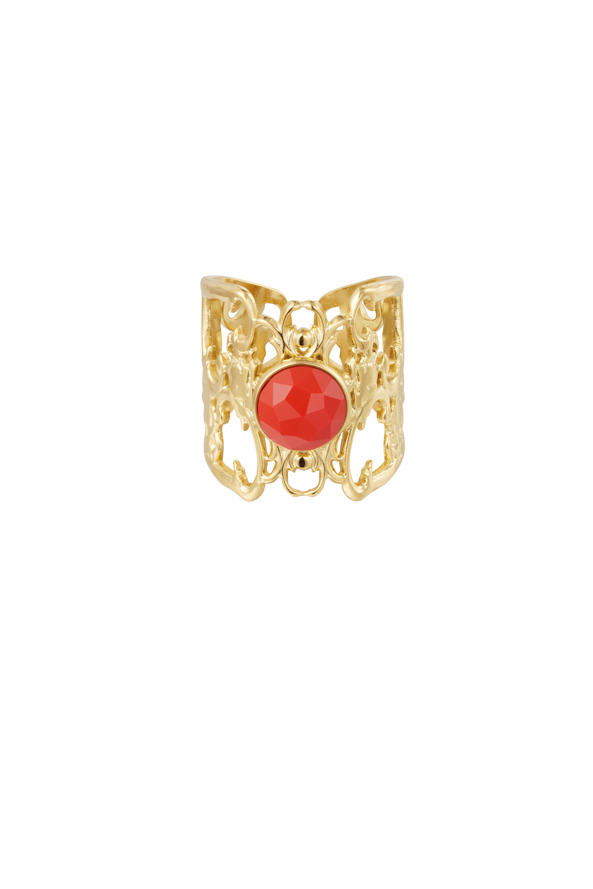 Ring gracefully openwork with stone - red