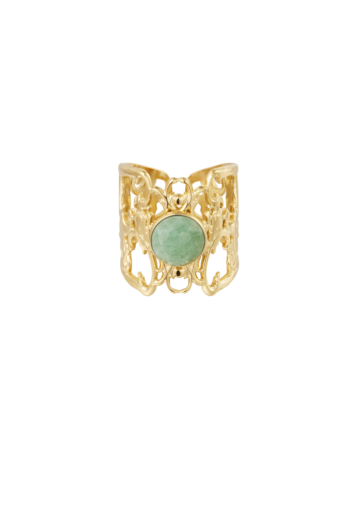 Ring gracefully openwork with stone - green h5 