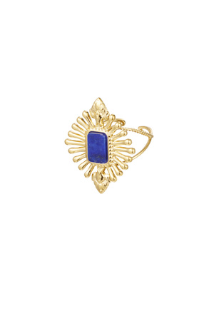 Ring vintage look met steen - blauw goud h5 