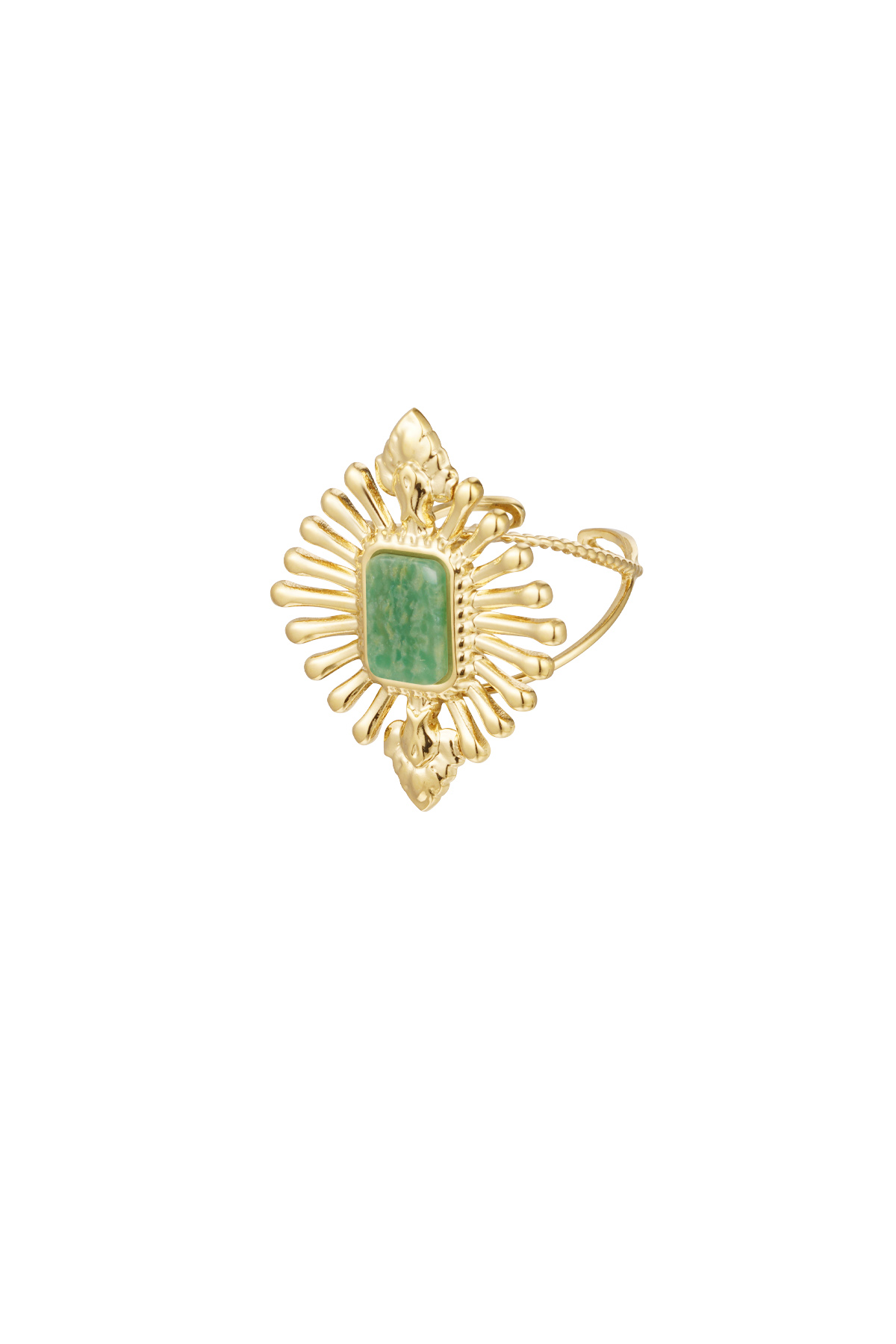 Ring vintage look with stone - green gold h5 