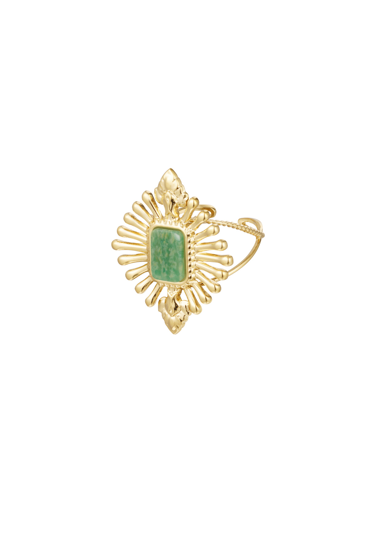 Ring vintage look with stone - green gold